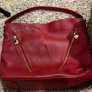 Chic Red Leather Hobo Bag